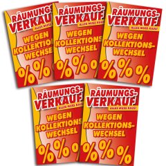 Plakat  - Räumungsverkauf wegen Kollektionswechsel DIN A3 - 5 Stk. im Sparset