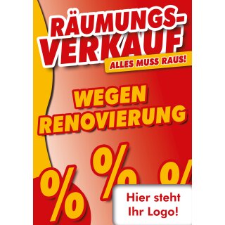 Plakat  - Räumungsverkauf wegen Renovierung - mit eigenem Logo