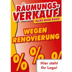 Plakat  - Räumungsverkauf wegen Renovierung - mit eigenem Logo DIN A4 - 10 Stk. im Sparset