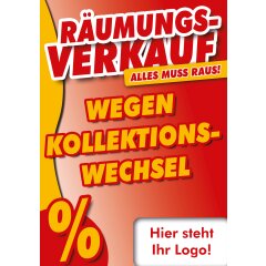 Plakat  - Räumungsverkauf wegen Kollektionswechsel - mit eigenem Logo DIN A3 - 5 Stk. im Sparset