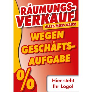 Plakat  - Räumungsverkauf wegen Geschäftsaufgabe - mit eigenem Logo